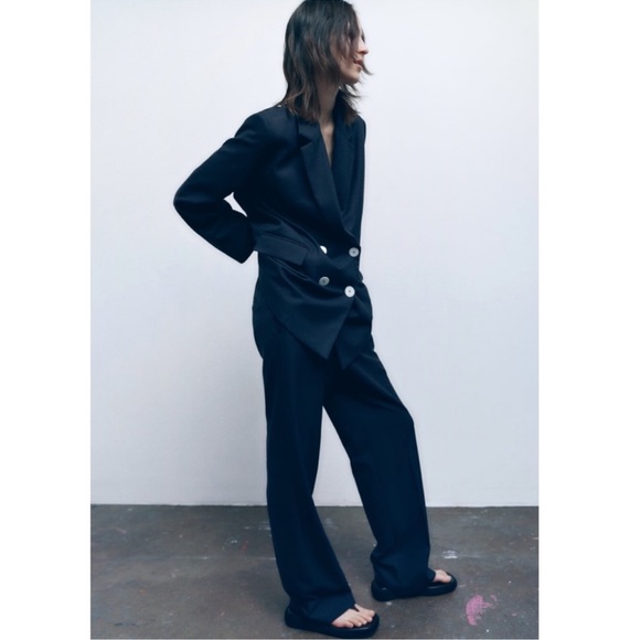 ZARA NAVY BLUE DOUBLE BREASTED BLAZER - Picture 5 of 14
